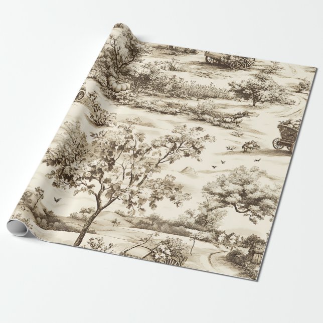 Papel De Presente Padrão Clássico de Outono em Sépia com Abóbora no  (Desenrolado)