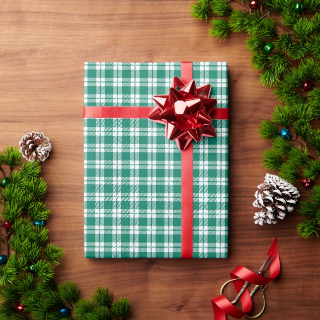 Papel De Presente Padrão clássico de tartan de xadrez verde-pimenta (Presente de Natal)