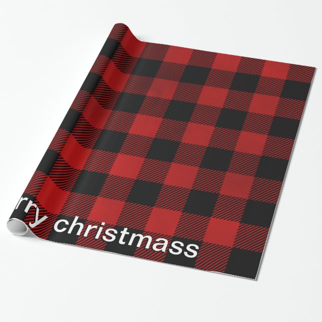Papel De Presente padrão clássico de xadrez vermelha e preta (Desenrolado)