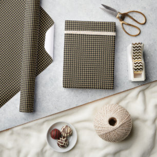 Papel De Presente Padrão Clássico Nailhead Marrom Dourado e Preto