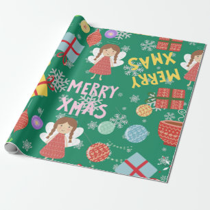 Papel De Presente Padrão clássico vermelho verde Merry Xmas 2022