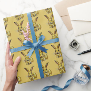 Papel De Presente Padrão Coelho Dourado Ano Novo Chinês 2023