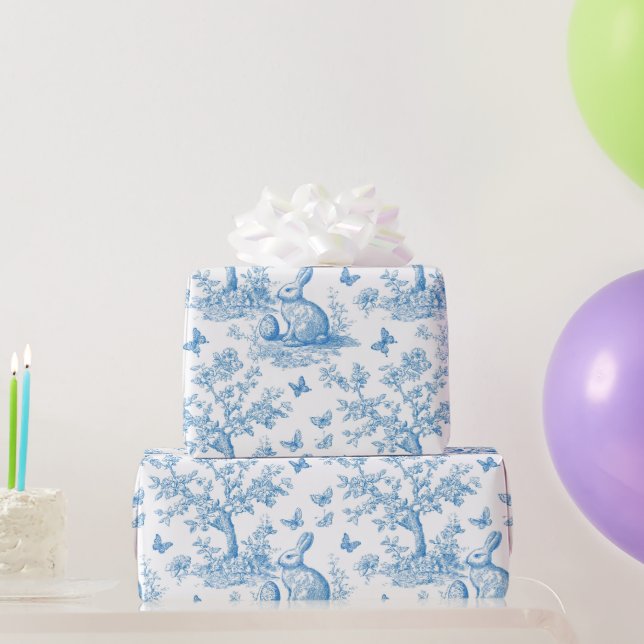 Papel De Presente padrão-coelho-páscoa-toile-de-jouy (Presentes para festas)