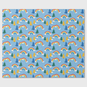 Papel De Presente Padrão colorido com arco-íris e árvores