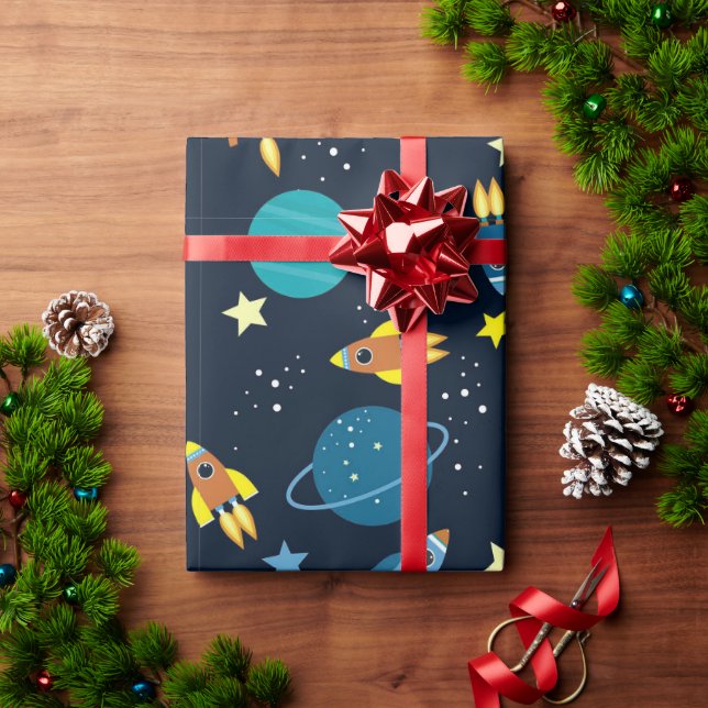 Papel De Presente Padrão Colorido, Com Temor Espacial (Presente de Natal)
