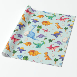 Papel De Presente Padrão Colorido de Dinossauro Bonito