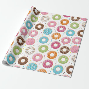 Papel De Presente Padrão Colorido de Donuts Retrô Festa Divertida Mi