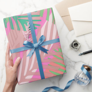 Papel De Presente Padrão Colorido de Folhas Tropicais