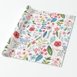 Papel De Presente Padrão Colorido de Folhetos Botânicos e Flores