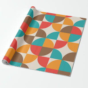 Papel De Presente Padrão Colorido de Meados do Século de Meios Círcu