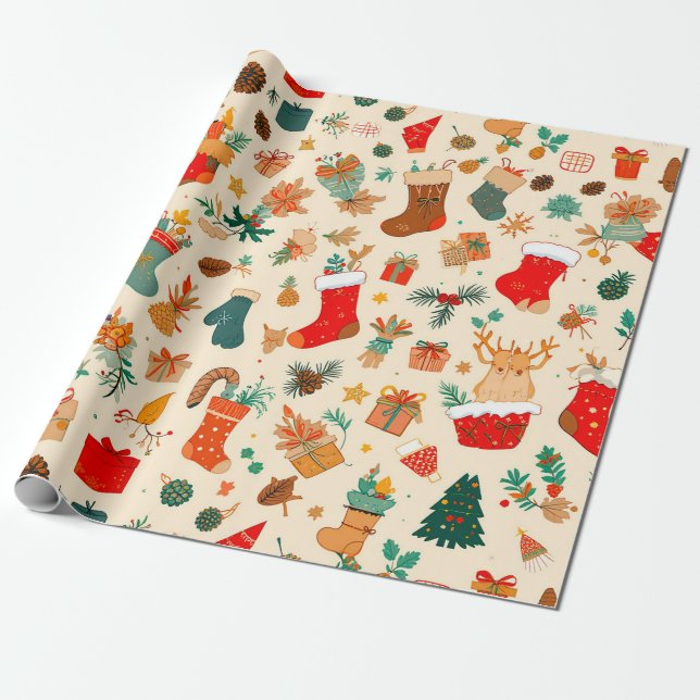 Papel De Presente Padrão colorido de Natal (Desenrolado)