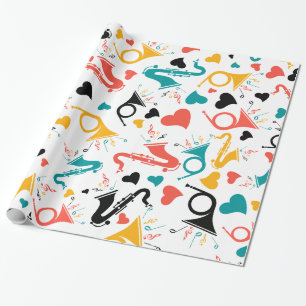 Papel De Presente Padrão Colorido de Nota e Coração de Instrument