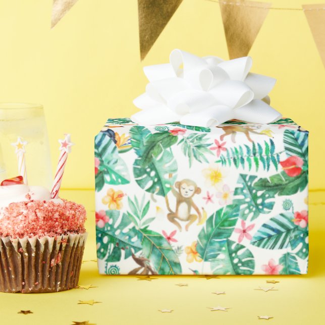 Papel De Presente Padrão Colorido de Selvas Tropicais (Festa de aniversário)