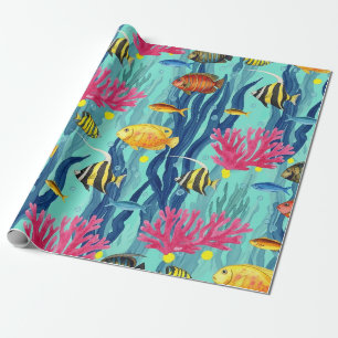 Papel De Presente Padrão Colorido de Vida Marinha Costeira (4)