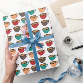 Papel De Presente Padrão Colorido de Xícara de Café