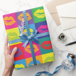 Papel De Presente Padrão Colorido do Estilo de Pop de Beijo