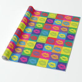 Papel De Presente Padrão Colorido do Estilo de Pop de Beijo