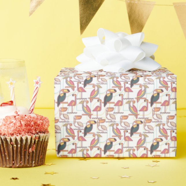 Papel De Presente Padrão Com Aves Tropicais (Festa de aniversário)