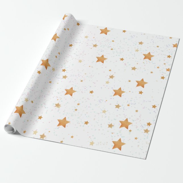 Papel De Presente padrão com estrelas ouros (Desenrolado)