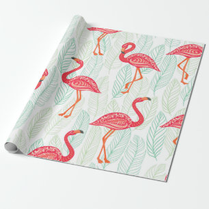 Papel De Presente Padrão com ornamentos flamingos cor-de-rosa em um