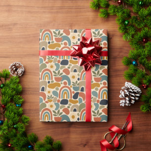 Papel De Presente Padrão contínuo Boho Arco-íris & Botânico