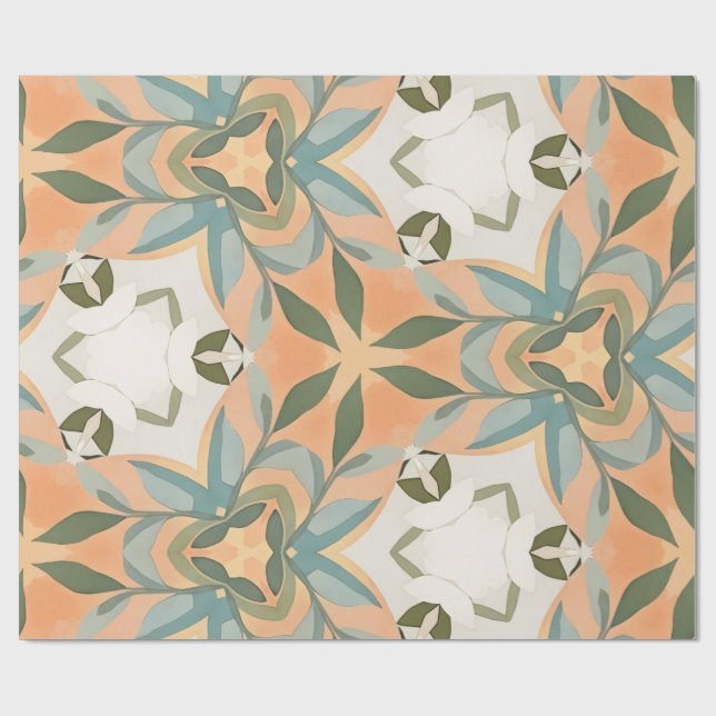 Papel De Presente Padrão contínuo botânico azul pêssego (Aberto)
