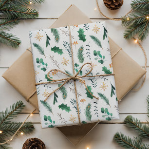 Papel De Presente Padrão contínuo botânico de Natal em aquarela