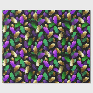 Papel De Presente Padrão contínuo com penas de Mardi Gras