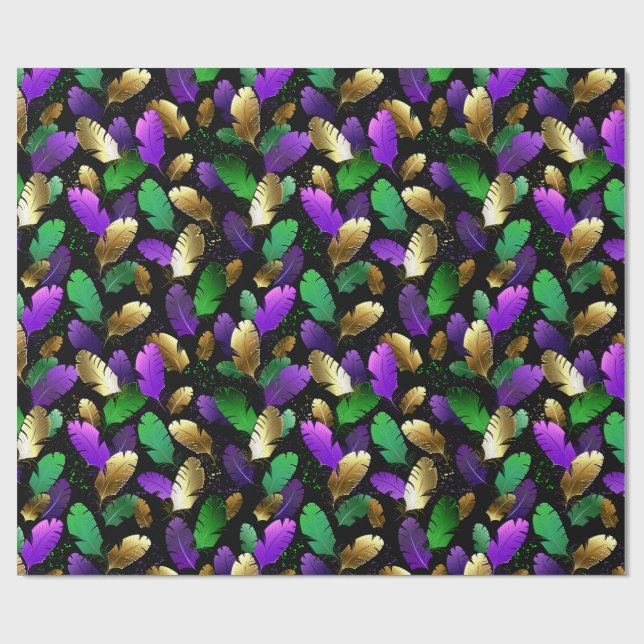 Papel De Presente Padrão contínuo com penas de Mardi Gras (Aberto)
