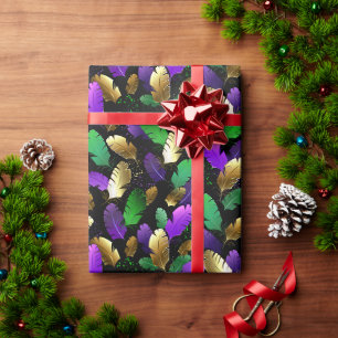 Papel De Presente Padrão contínuo com penas de Mardi Gras