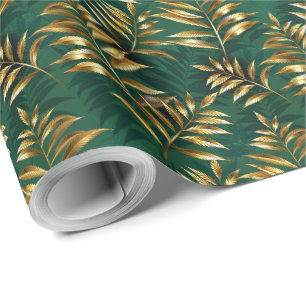 Papel De Presente Padrão contínuo com samambaias douradas