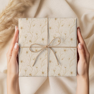 Papel De Presente Padrão contínuo de arte linear floral em ouro eleg