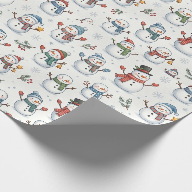 Papel De Presente Padrão contínuo de boneco de neve de inverno fofo (Ponta)