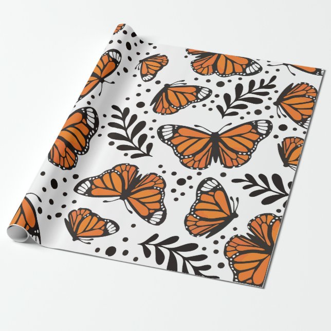 Papel De Presente Padrão contínuo de borboleta-monarca desenhada à m (Desenrolado)