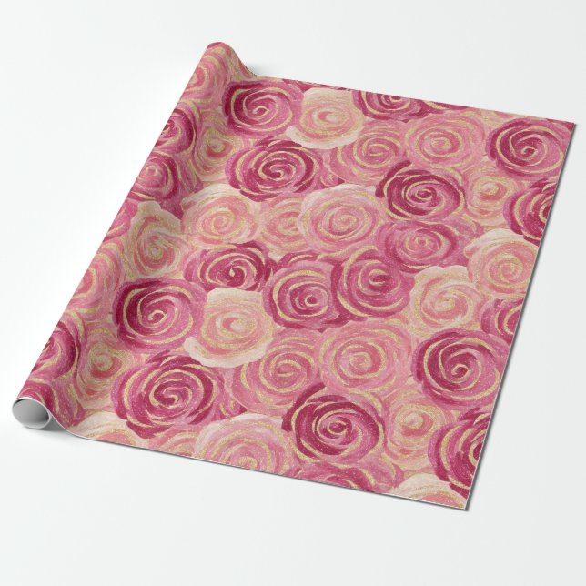 Papel De Presente Padrão contínuo de brilho com redemoinho de rosa c (Desenrolado)