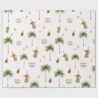Papel De Presente Padrão contínuo de café e tâmaras do Ramadão