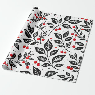 Papel De Presente Padrão contínuo de cerejas botânicas pretas