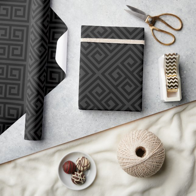 Papel De Presente Padrão contínuo de chave grega cinza/ preto elegan (Artesanato)