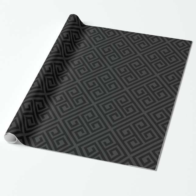 Papel De Presente Padrão contínuo de chave grega cinza/ preto elegan (Desenrolado)