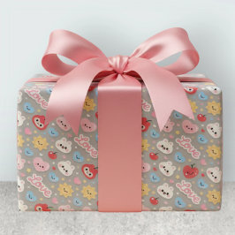 Papel De Presente Padrão contínuo de coelhinhos Kawaii e corações de