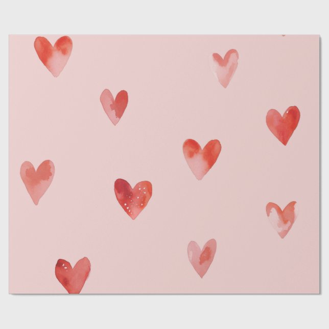 Papel De Presente Padrão contínuo de Corações em Aquarela (Aberto)