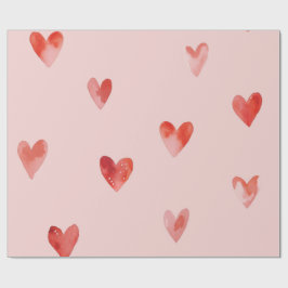 Papel De Presente Padrão contínuo de Corações em Aquarela