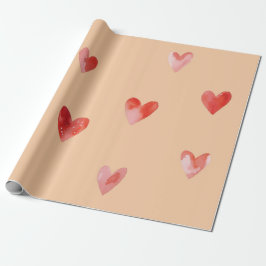Papel De Presente Padrão contínuo de Corações em Aquarela