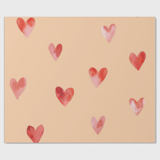 Papel De Presente Padrão contínuo de Corações em Aquarela