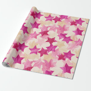 Papel De Presente Padrão contínuo de estrela em rosa desgastado