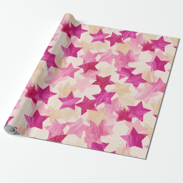 Papel De Presente Padrão contínuo de estrela em rosa desgastado (Desenrolado)