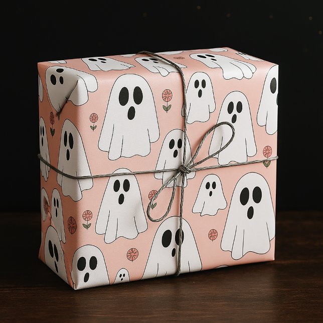 Papel De Presente Padrão contínuo de fantasmas e flores fofos para o (Criador carregado)