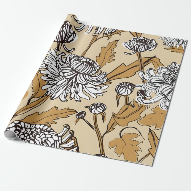 Papel De Presente Padrão contínuo de flor de crisântemo (Desenrolado)