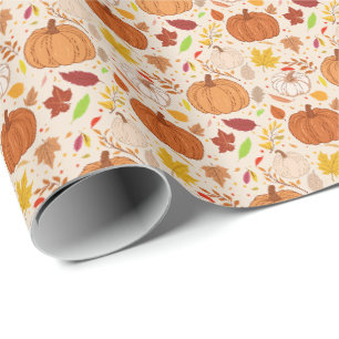 Papel De Presente Padrão contínuo de folhas de outono e abóboras.