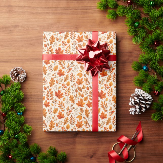 Papel De Presente Padrão contínuo de folhas quentes de outono (Presente de Natal)